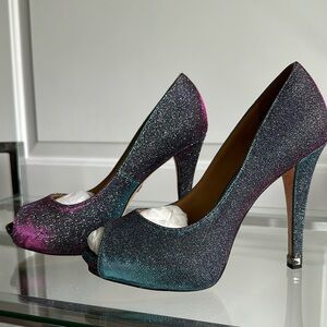 Badgley Mischka Humbie IV Open Toe Pump Dark Grey/Plum Size 8.5